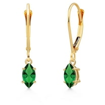 Gem Stone King 14K Yellow Gold Green Nano Emerald Earrings for Women | 0.40 Cttw | Gemstone May Birthstone | Marquise 6X3MM