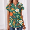 thumbnail image 4 of BOMYJESK Women Shirts Short Sleeve Dressy Casual Basic Top Floral Print V Neck Trendy Blouses 2026 Spring Going Out Loose Fit Clothes Green XXL, 4 of 7