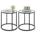 thumbnail image 1 of Gymax 2PCS Glass End Table 20'' Round Side Table w/ Metal Frame & Faux Marble Glass Top, 1 of 9