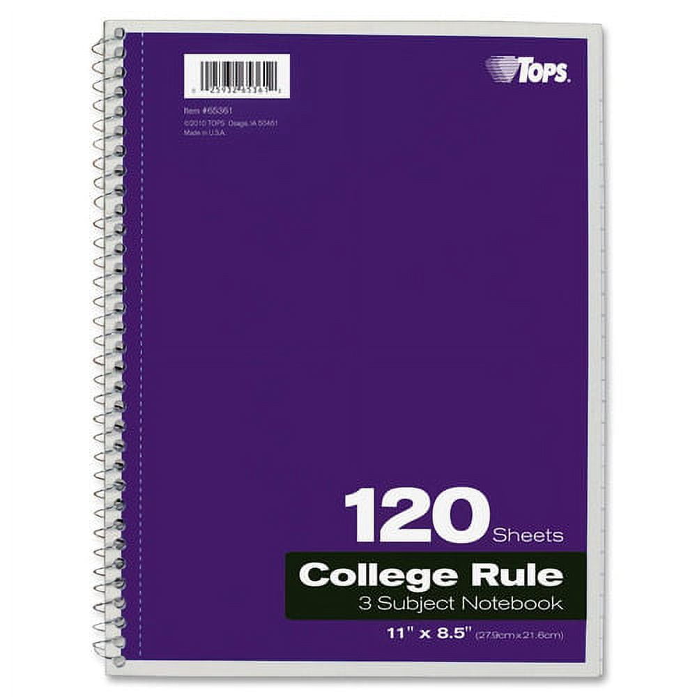 TOPS 3 - subject College Ruled Notebook - Letter 120 Sheets - Wire Bound -  8 1/2