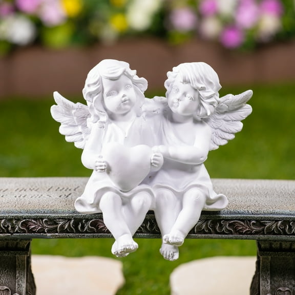 Northlight Sitting Boy and Girl Cherubs with Heart Statue - 6.75"