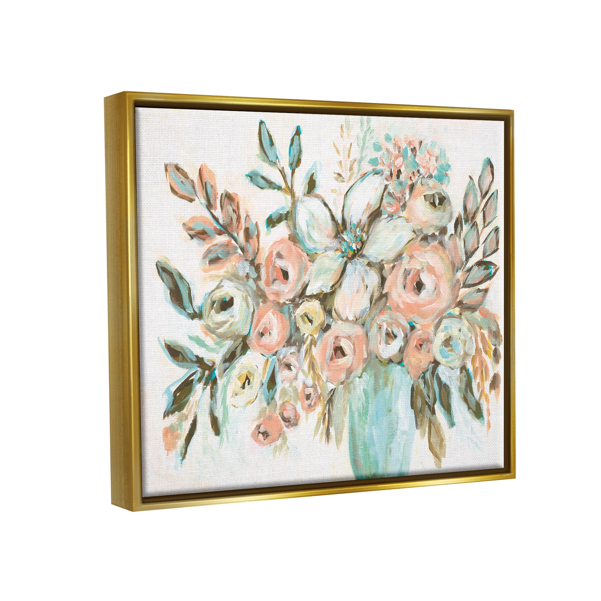 Stupell Industries Modern Peonies Arrangement Botanical & Floral Painting Gold Floater Framed Art Print Wall Art, 21 x 17