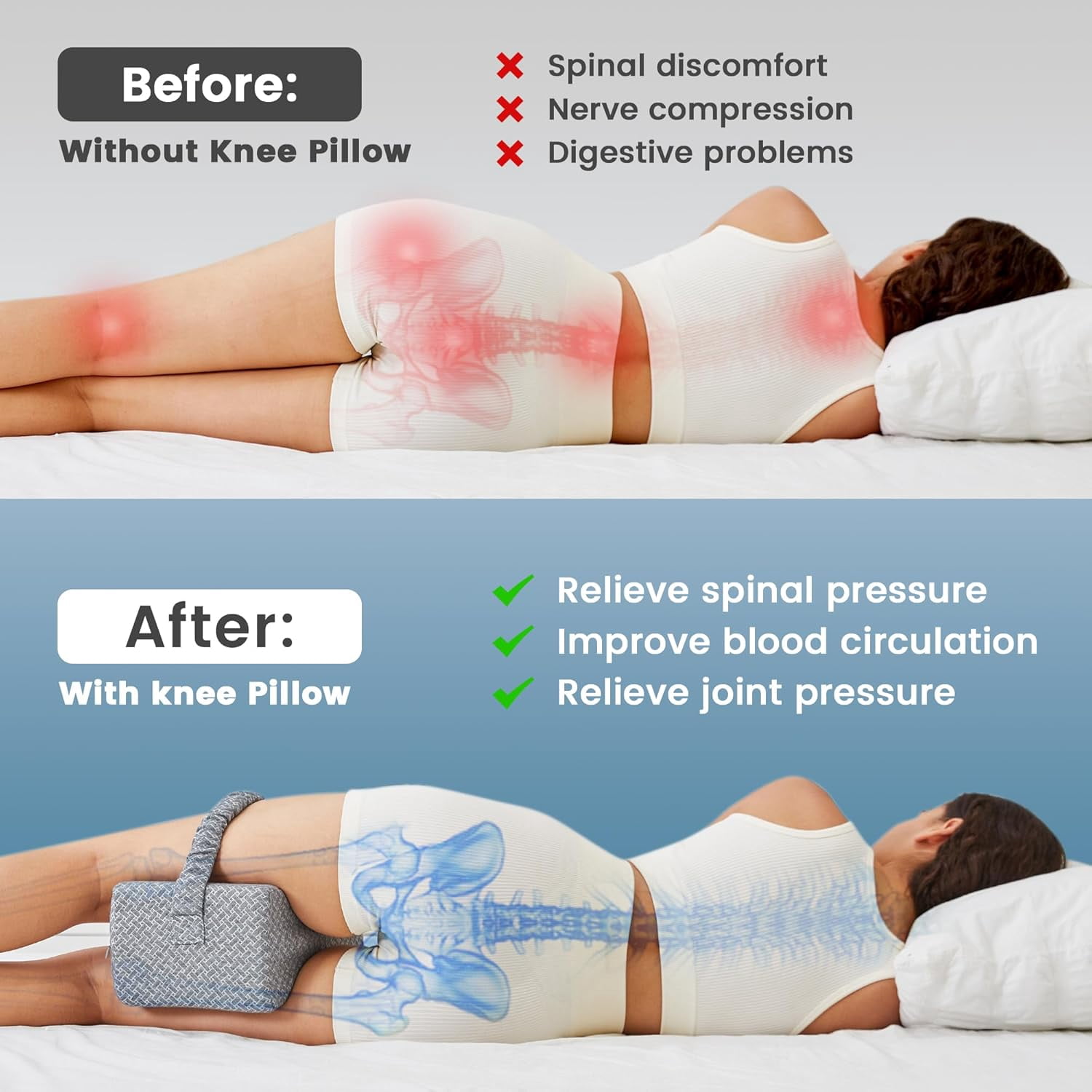 Knee Pillow for Side Sleepers,Leg Pillow for Knees,Hips,Sciatica,Joints,Back Pain Relief,Memory Foam Pillow Between Legs for Knee and Thighs Support,Ideal for Pregnancy and Post-Surry Recovery
