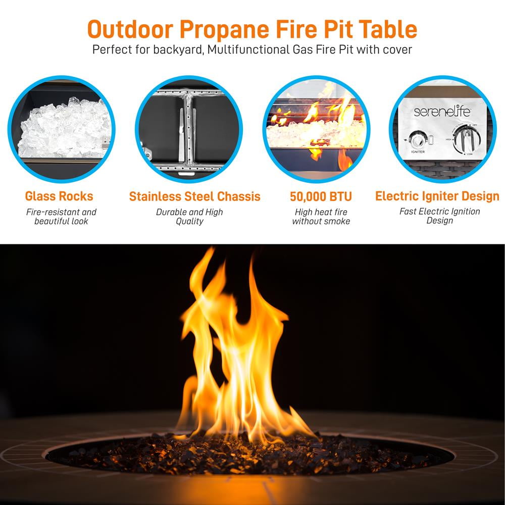 SereneLife Outdoor Propane Fire Pit Table CSA Approved Safe Auto-Ignition Propane Gas Fire Table