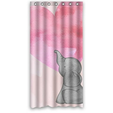 Heart Bathroom Accessories GreenDecor Elephant With Pink Heart Waterproof Shower Curtain Set with Hooks Bathroom Accessories Size 36x72 inches ()