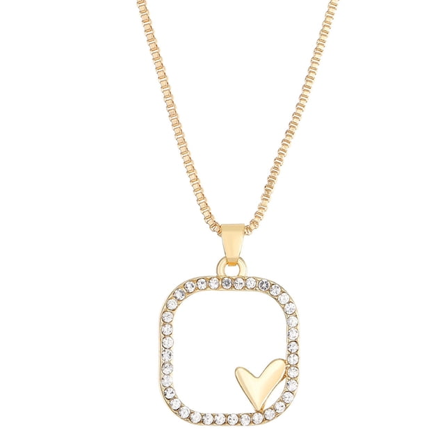 LILELIS Collier Carré pour Femmes Style Design Chaîne de Clavicule Géométrique en Forme de Cœur Ras-du-Cou avec Cœur Petit Collier Pendentif Médaillon Transparent Collier en Acier Inoxydable Collier Volé Bijoux pour Dames Colliers Médaillon