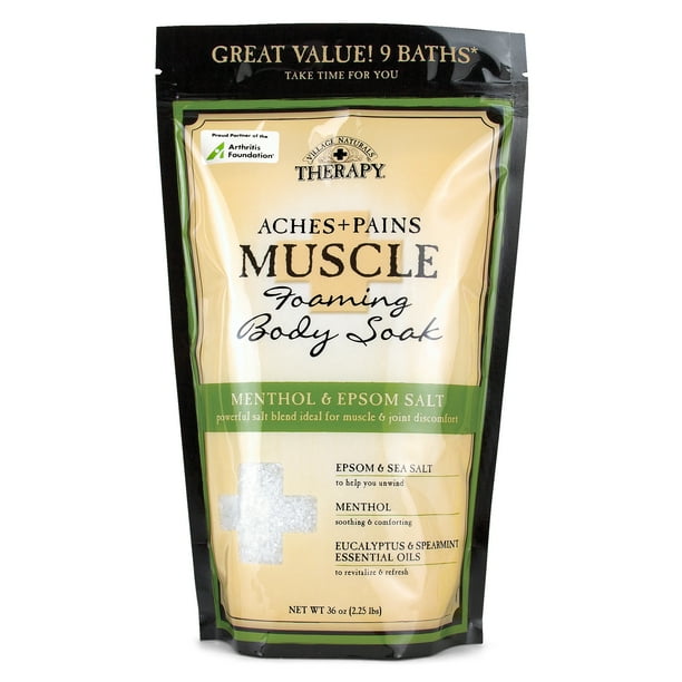 Village Naturals Therapy Aches & Pains Muscle Menthol & Epsom Foaming Bath Salts, 36 oz