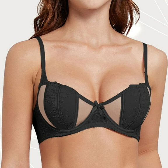 XFLWAM Womens Underwire Adjustable Straps Bra Push Up Mesh Sheer Comfortable Bralette Bowknot Lift Floarl Lace Everday Bras