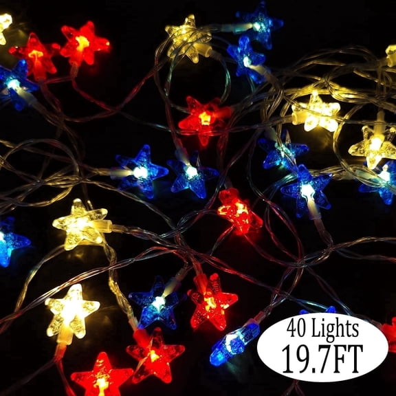 4th of July String Lights Patriotic LED Star Fairy Lights for Home Indoor Memorial Day Party Decor 19.7 ft