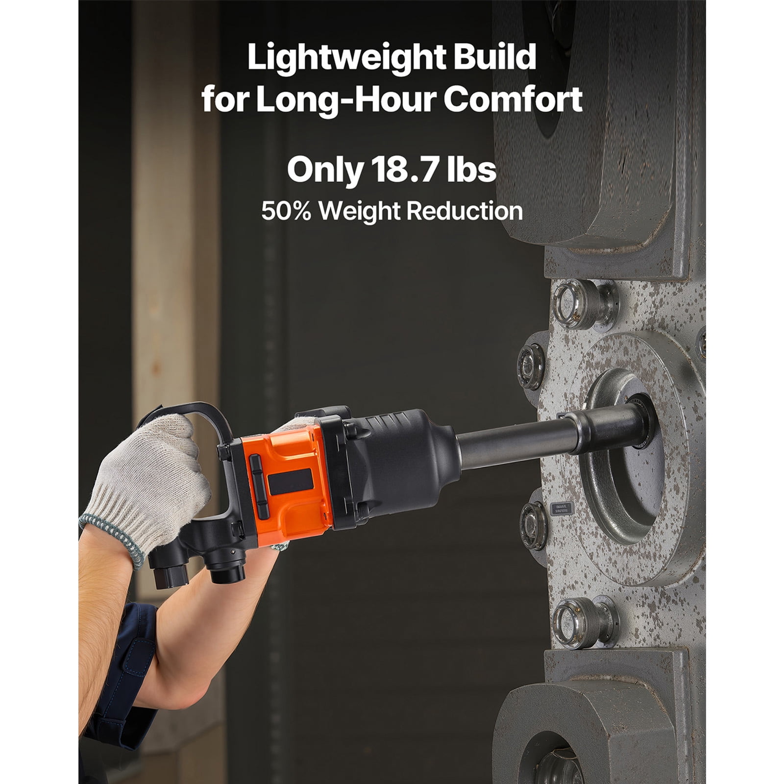 KFFKFF 1-Inch Air Impact Wrench, Delivers Up to 1800 ft-lbs Torque, 18.7 lbs Lightweight Pneumatic Tool with 6-Inch Extended Anvil for Heavy-Duty Repair and Maintenance Tasks