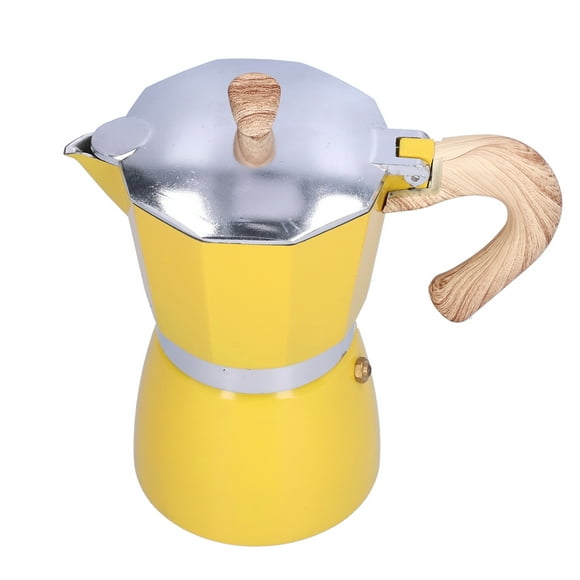 Stovetop Moka Pot, Ergonomic Handle Design Comfortable Grip Alumunum Alloy 300ML Coffee Kettle High Temperature Resistance For Home For Office Yellow