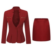 Youthup Women's 2 Piece Business Skirt Suit Set Office Lady Slim Fit Blazer and Skirt