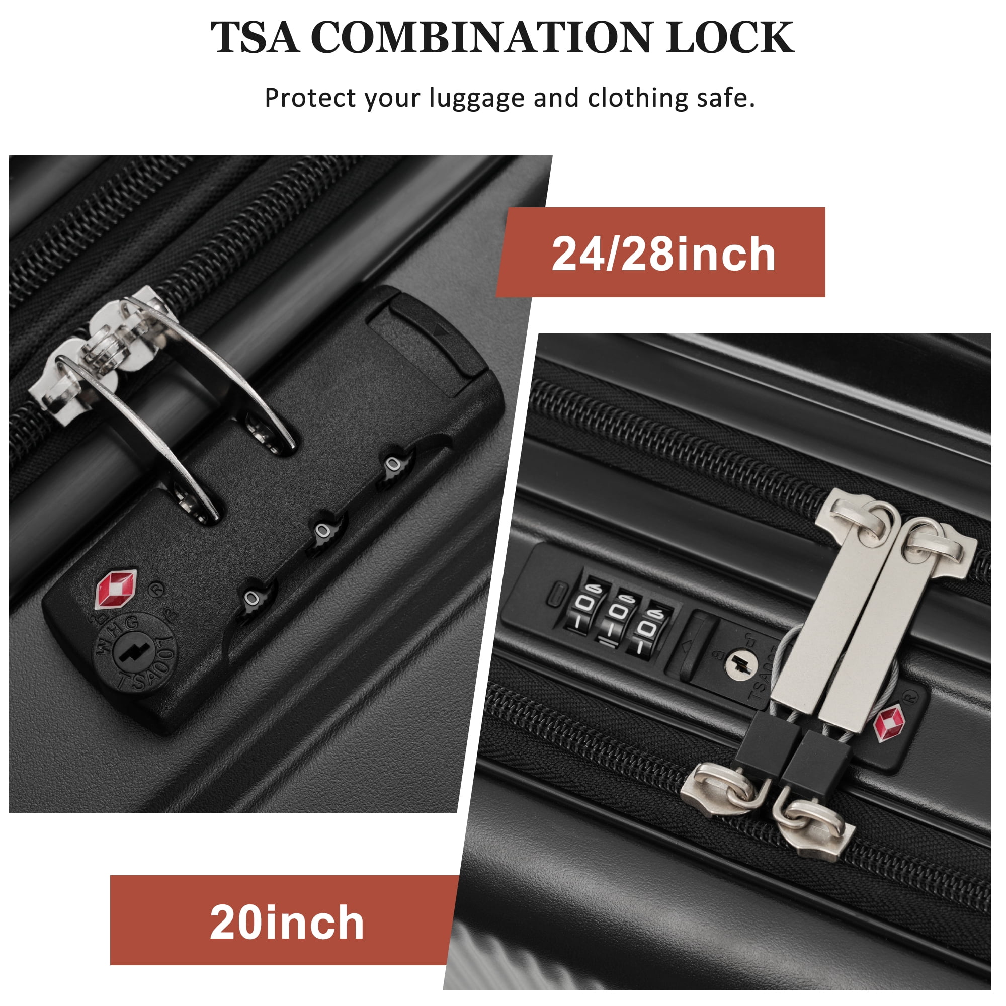 Luggage Sets 5 Piece with Half-opening, Hardside Carry On Suitcase Set with Double Spinner Wheel, Lightweight Travel Luggage with USB Port, TSA Locks