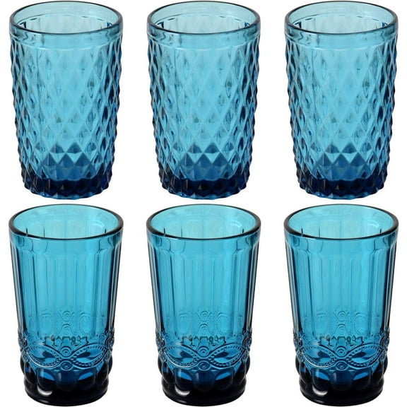 Baroque 12 fl. oz Translucent Blue Glasses, Dishwasher Safe, Set of 6