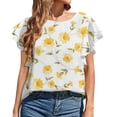 thumbnail image 1 of Hauts d'Été Grande Taille pour Femmes Mode Décontractée Col Rond à Volants Manches Courtes Imprimé Blouse Pull Col en V T-Shirt Femmes en Solde, 1 of 6