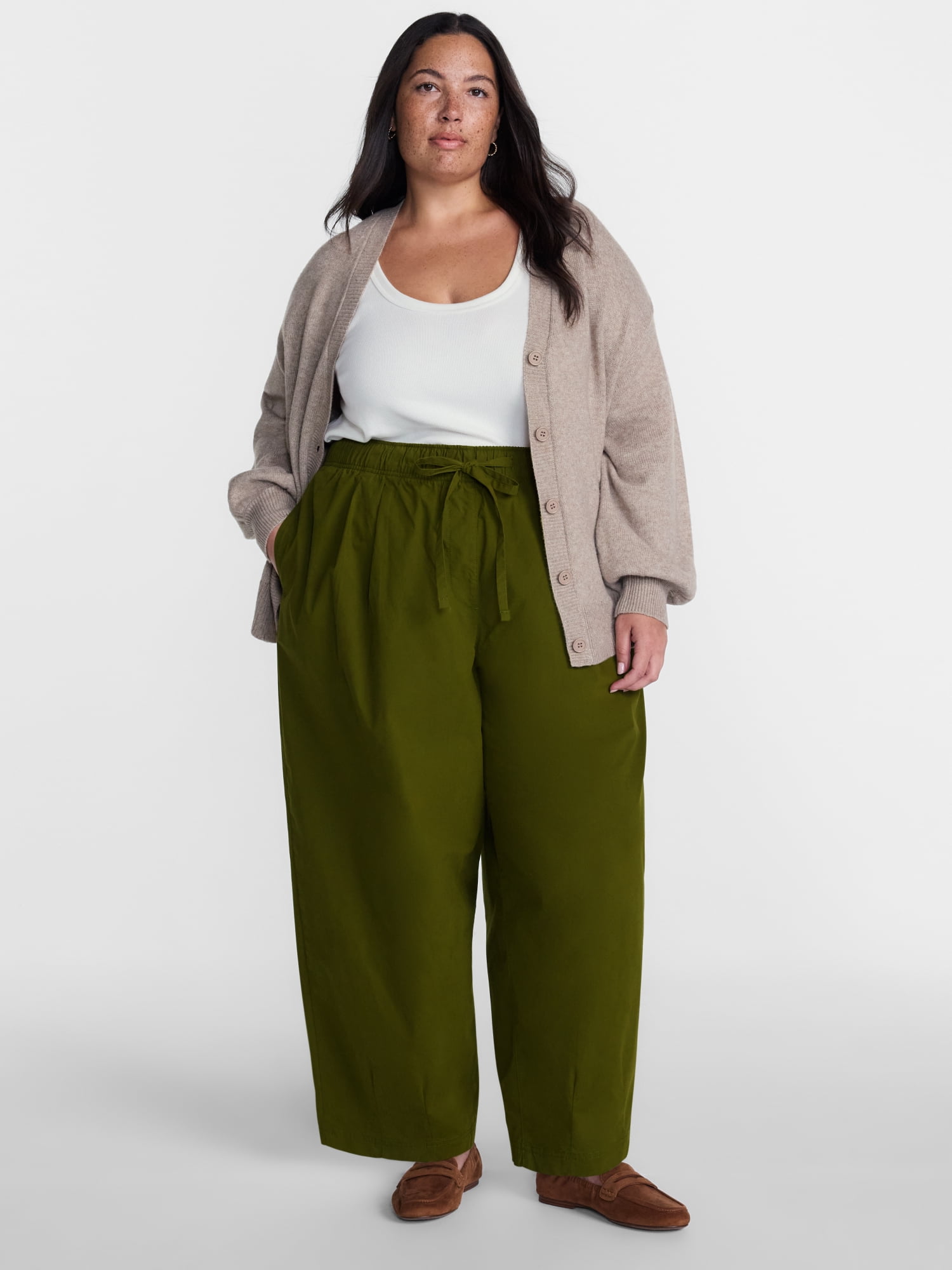 Terra & Sky Women's Plus Cropped Barrel Drawstring Pants, Sizes- 0X-5X