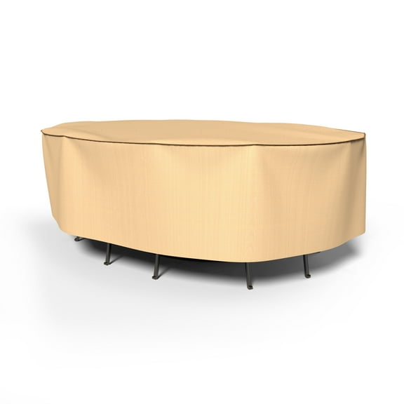 Budge L Beige Patio Oval Table/Chairs Cover, StormBlock™ Savanna