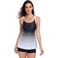 thumbnail image 2 of Women 2 Piece Tankini Sets Tummy Control Bathing Suit Backless Swimwear Dot Print U-Neck Sleeveless Camisole and Elastic Shorts Summer Slimming Swimsuit for Beachwear, 2 of 7