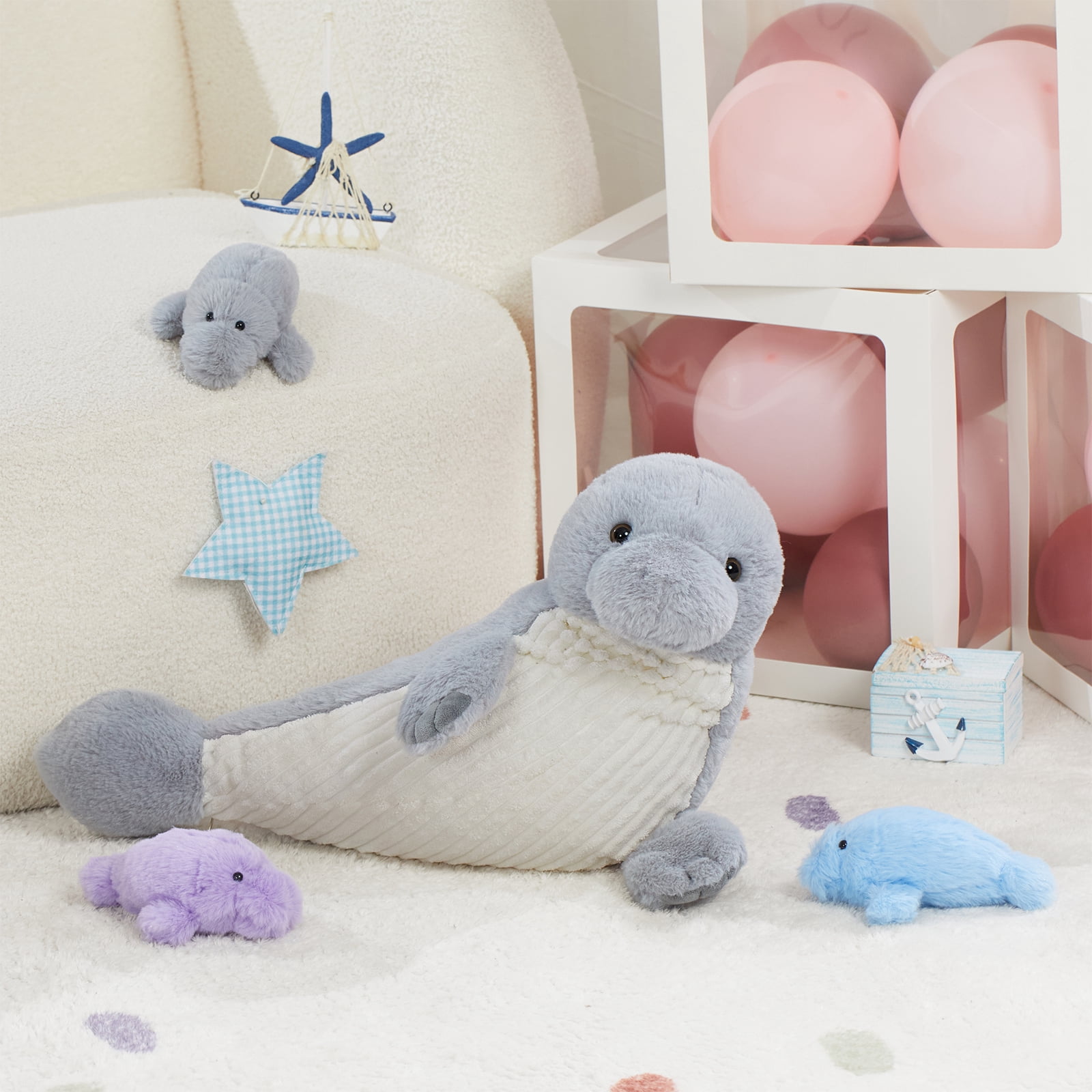 MaoGoLan 4pcs Manatee Stuffed Animals with 3 Little Manatee Plush Toys