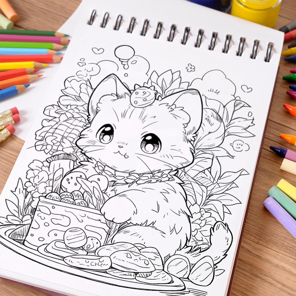 NETHOUSE Foodie Cat Coloring Book For Adults Relaxation & Stress Relief, 30 Coloring Pages Featuring Adorable Cats Enjoying Food, Playful Kitchen Scenes, Tasty Dishes, and Whimsical Culinary Moments