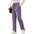 thumbnail image 2 of Womens Corduroy Pants Casual Elastic High Waisted Straight Leg Pull On Trousers Loose Comfy Slacks with Pockets Purple M, 2 of 7