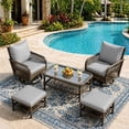 thumbnail image 1 of AECOJOY 5-Piece Rattan Patio Conversation Set with 2 High-Back Swivel Rocking Chairs, 2 Ottomans, and a Central Table, Dark Gray, 1 of 7