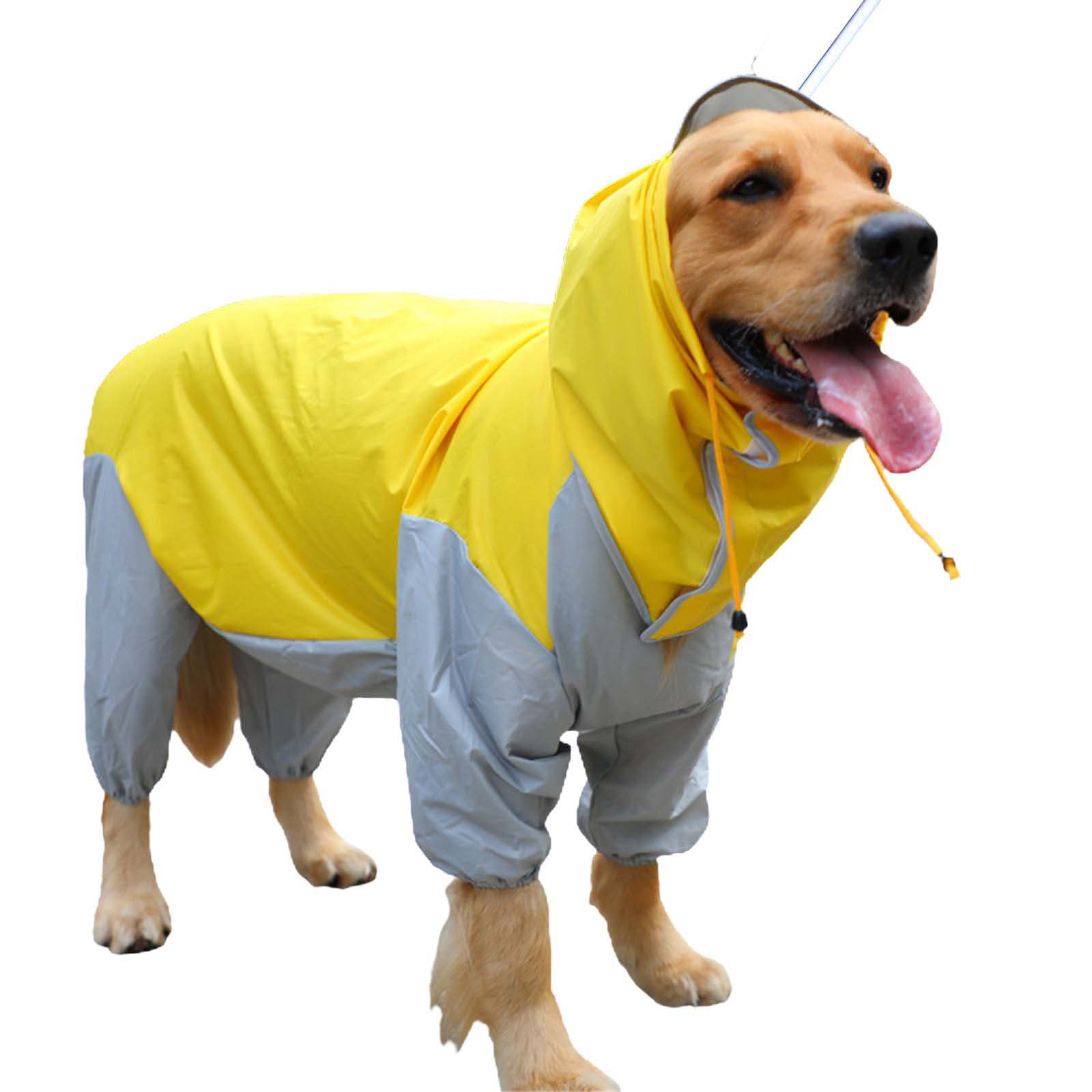 Dog raincoat zipper in back waterproof jumpsuit with collar hole and reflective trim Yellow Xsmall rain snow jacket