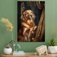 thumbnail image 2 of Golden Retriever Cute Dog Harp Stretched Canvas Size 8x12 – Retro Golden Retriever Dog Batter in Action With Harp for Themed Living Room, 2 of 5