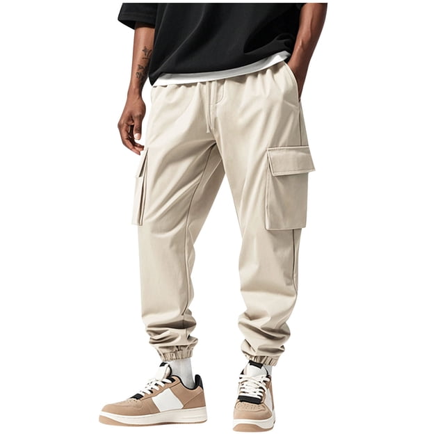 Pants for Men Draw Rope Waist Mens Cargo Pants for Daily Casual Work