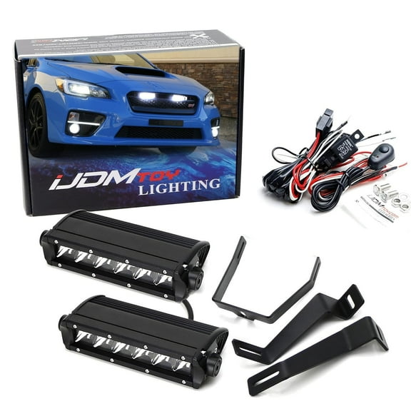 Complete 60W High Power LED Behind Grille Light Bar Kit For 2015-2021 Subaru WRX/STI, Includes Dual 30W Mini-SR LED Lightbars, Bolt-On Mounting Brackets & Relay Harness