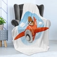 thumbnail image 4 of Airplane Soft Flannel Fleece Throw Blanket, Computer Graphics of a Boy Riding an Old Classic Time Aircraft, Cozy Plush for Indoor and Outdoor Use, 50" x 70", Pale Sky Blue and Vermilion, by Ambesonne, 4 of 5
