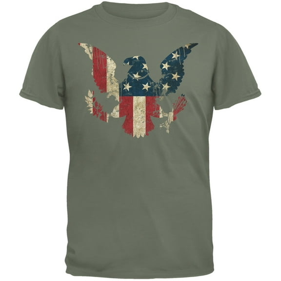 Eagle Distressed Flag Military Green Adult T-Shirt - X-Large