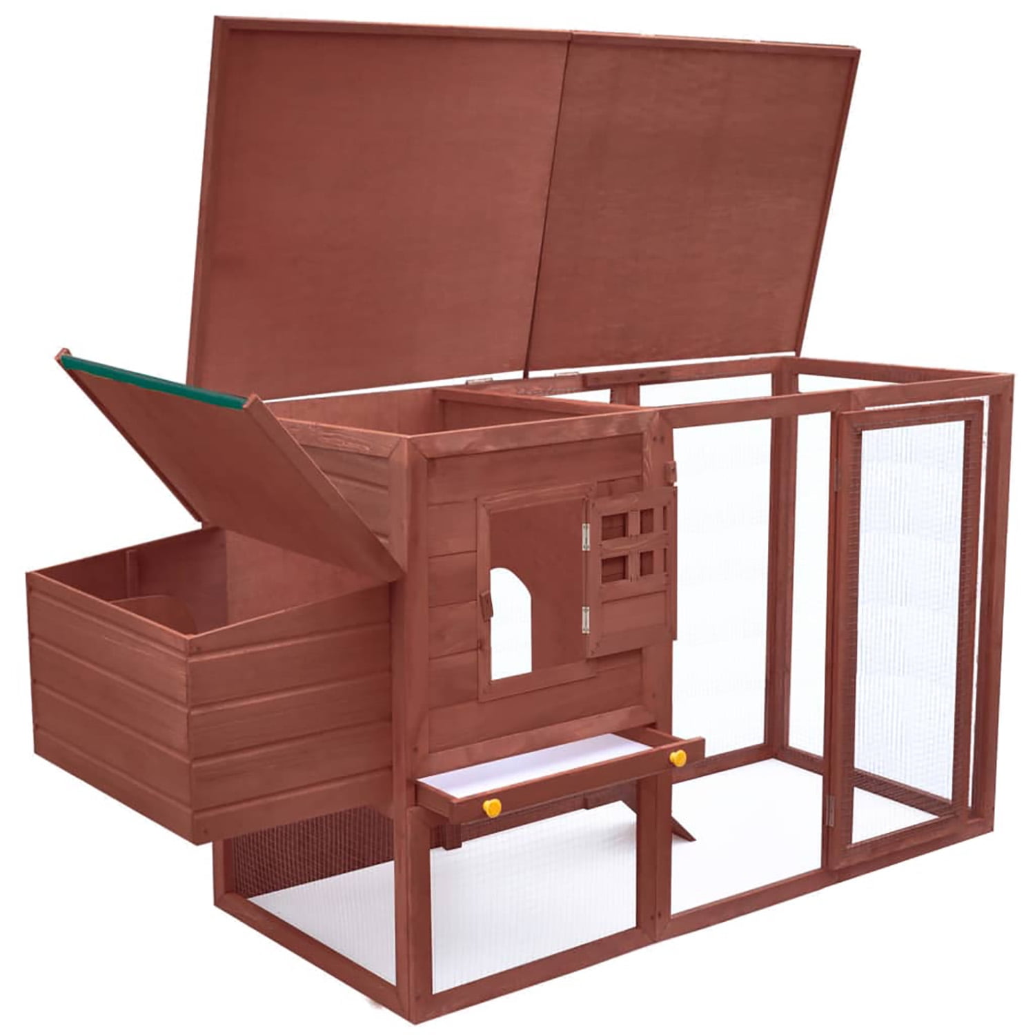 Pefilos 79.5" Wooden Rabbit Hutch with Waterproof Roof, Bunny Cage Pull-Out Tray, Hen House Egg Cage for Poultry Hutch & Egg-Laying Coop, Brown Pefilos 79.5" Wooden Rabbit Hutch with Waterproof Roof, Bunny Cage Pull-Out Tray, Hen House Egg Cage for Poultry Hutch & Egg-Laying Coop, Brown
