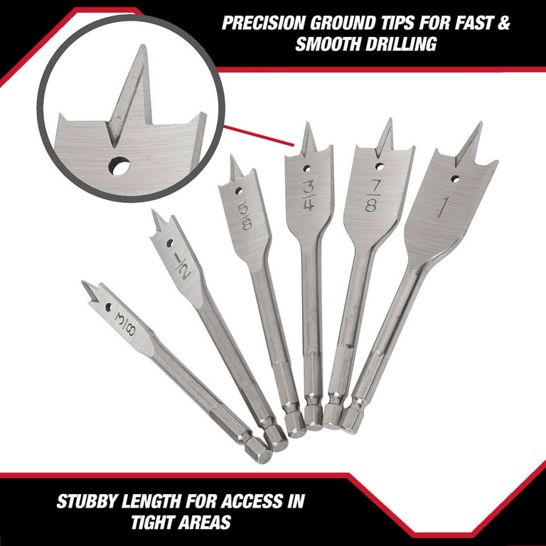 Hyper Tough 6-Piece Spade Drill Bit Set with Quick Connect
