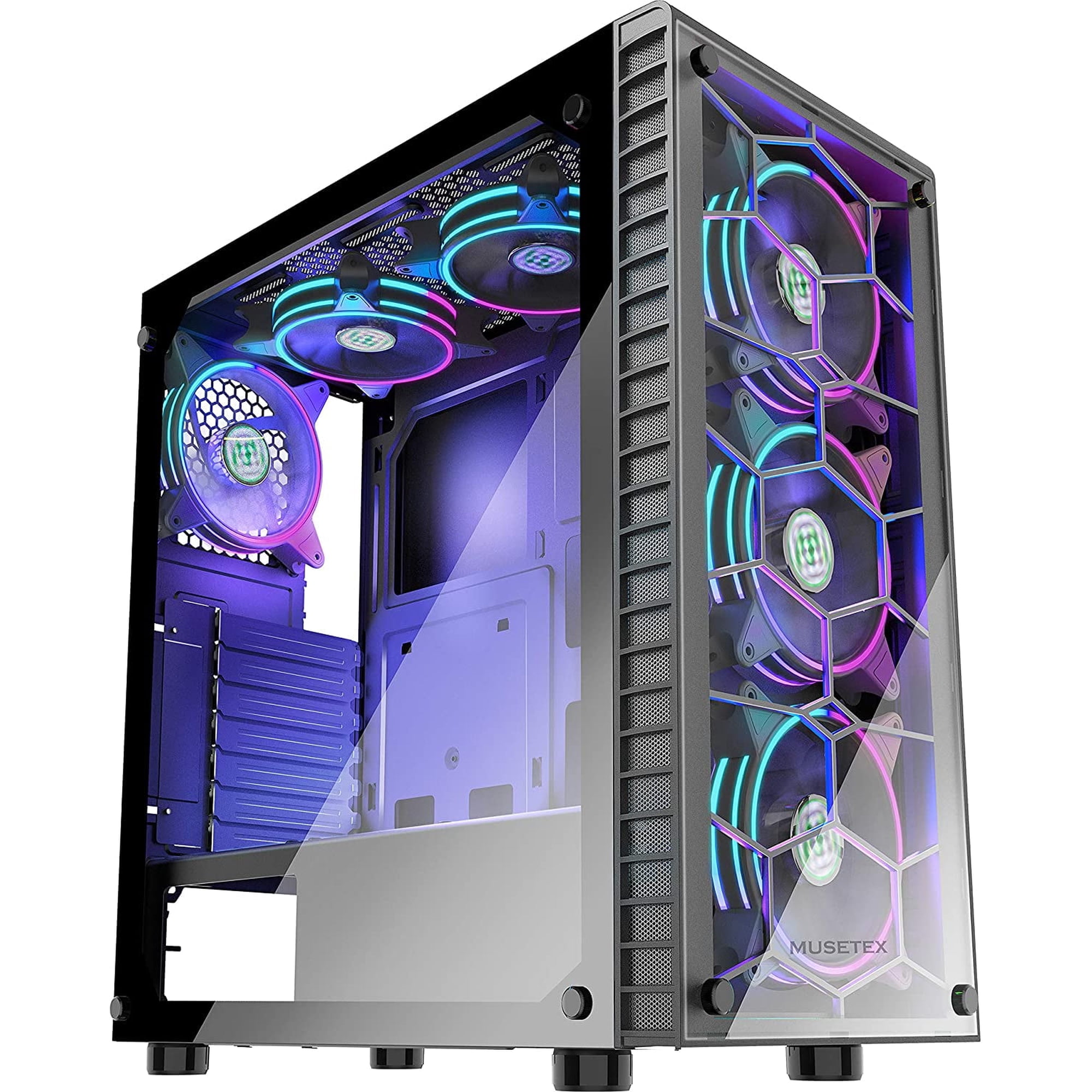 Musetex ATX Mid-Tower Computer Case with USB3.0, Tempered Glass, Black, G05-S6-HB, 6 Count