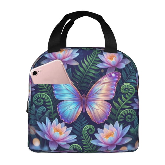 Butterfly Lunch Bag Reusable Zipper Closure Leakproof Insulated Lunch Box Cooler Tote Bag Food Container Snack Bag