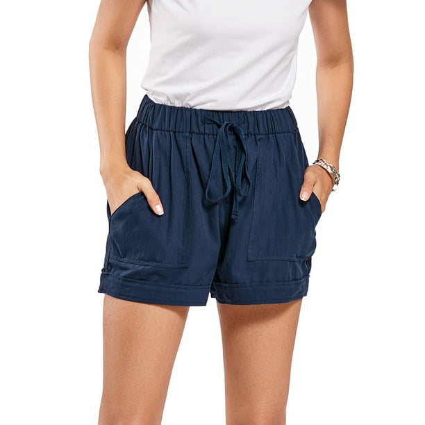 Women Casual Shorts Plain Solid Color Elastic Waist Drawstring Pockets  Shorts Ladies Summer Beach Lightweight Short Lounge Pants Lace Up High Deep  Blue XXL - Walmart.com
