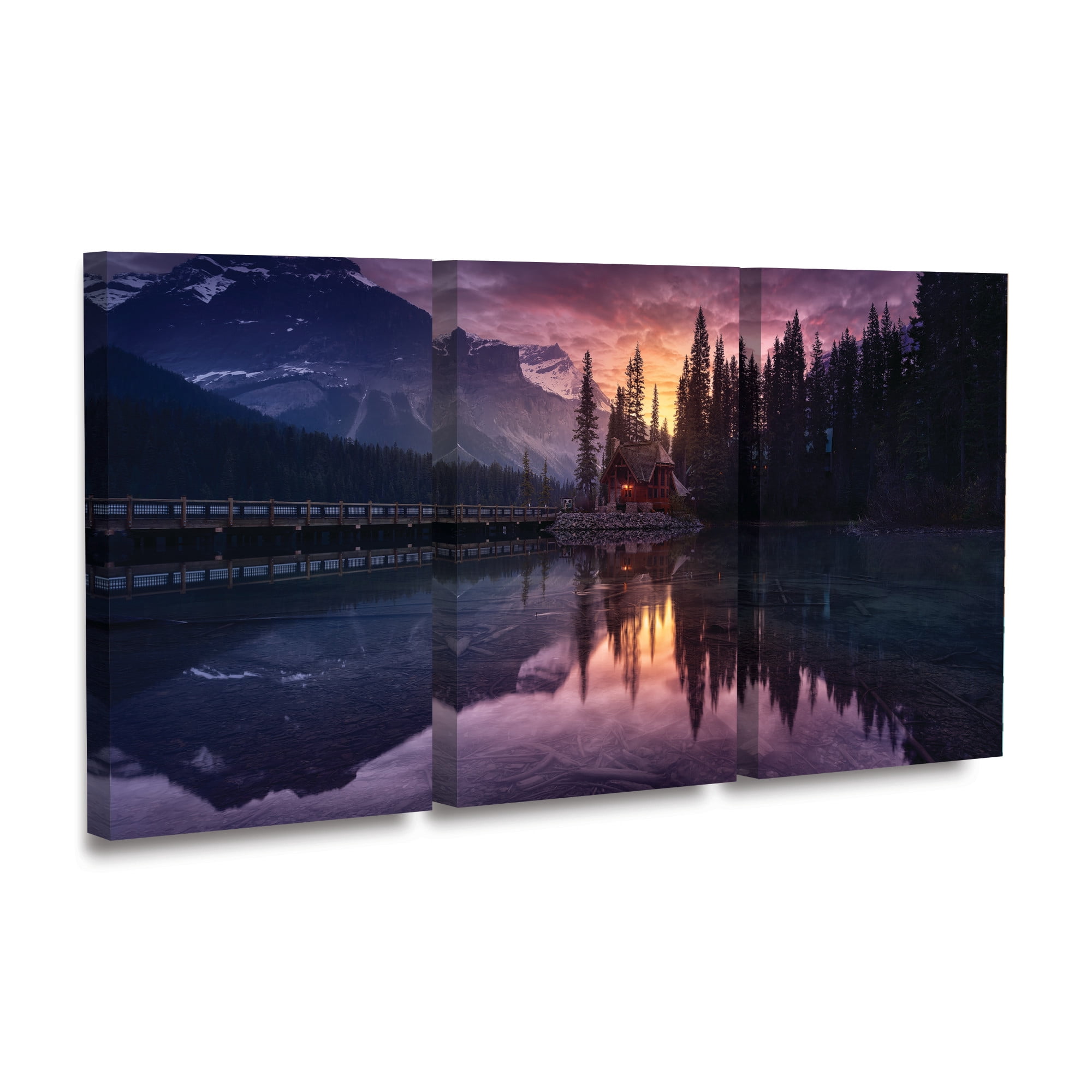 Jesus M Garcia ‘Lake House Sunrise’ 3 Panel Wall Art Set