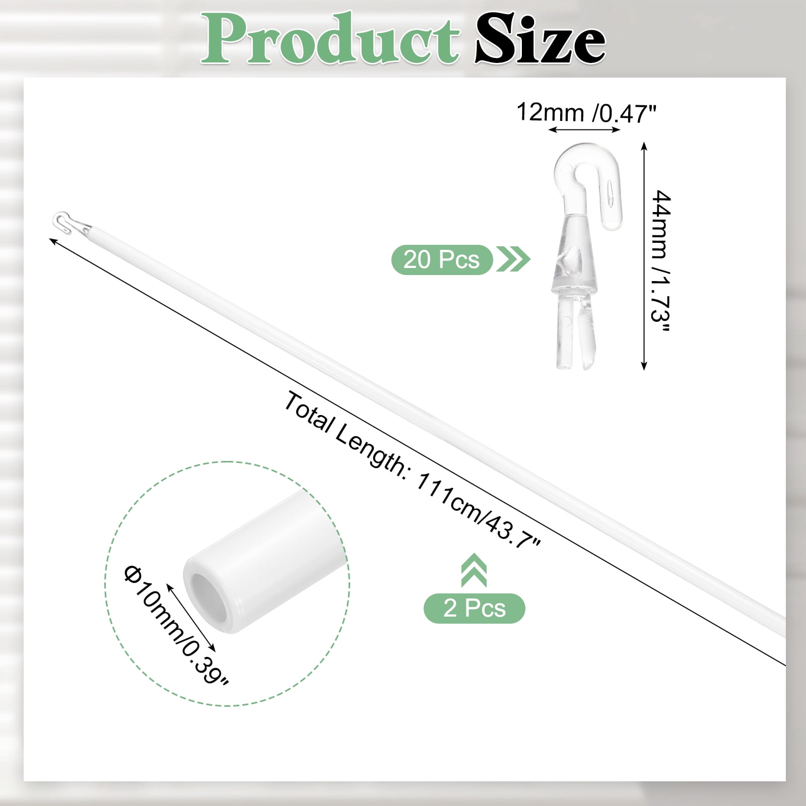 Uxcell 2 Pack 46" Blinds Wand Replacement, Combinable Blinds Tilt Wand with Hook, Vertical Blind Rod Stick for Window Curtain Opener Accessory, White
