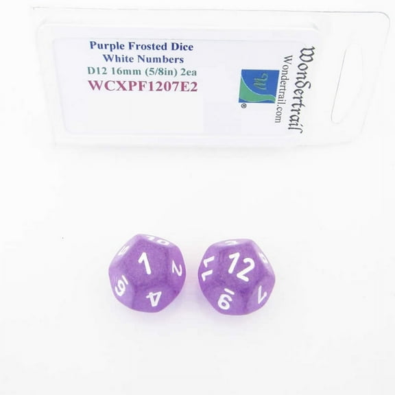 Purple Frosted Dice with White Numbers D12 Aprox 16mm (5/8in) Pack of 2 Wondertrail