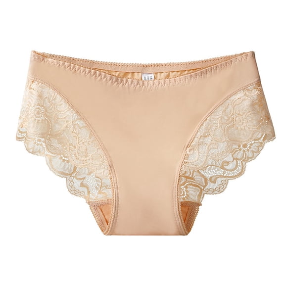 Padded Underwear Womens Thin Breathable Mesh Lace Briefs Cropping Hip Lifting Low Waist Underwear Beige XXL