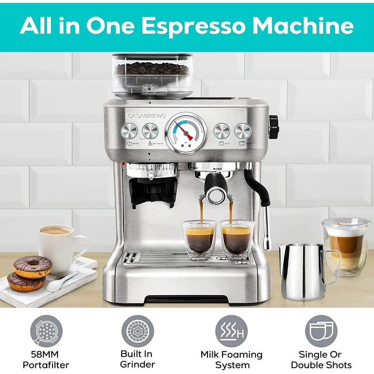 Cyetus All in One Espresso Machine for Home Barista with Coffee Grinder and  Milk Steam Wand