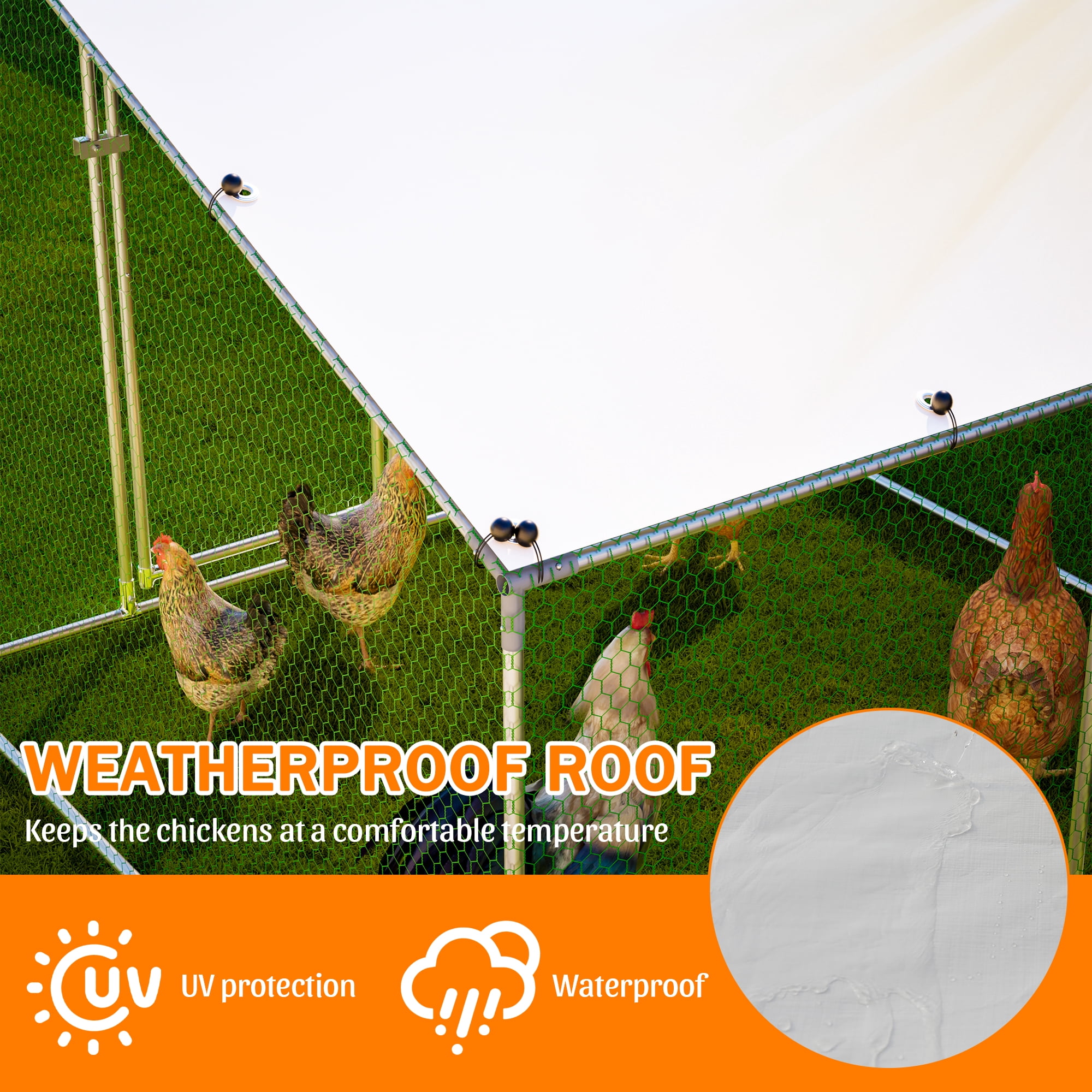 Walk-In Metal Chicken Coop,Slanted Roof,Heavy-Duty All-Weather Poultry Cage with Waterproof & Anti-UV Cover, Stable Outdoor Run for Yard with Spring Button Connectors & Reinforced Mesh