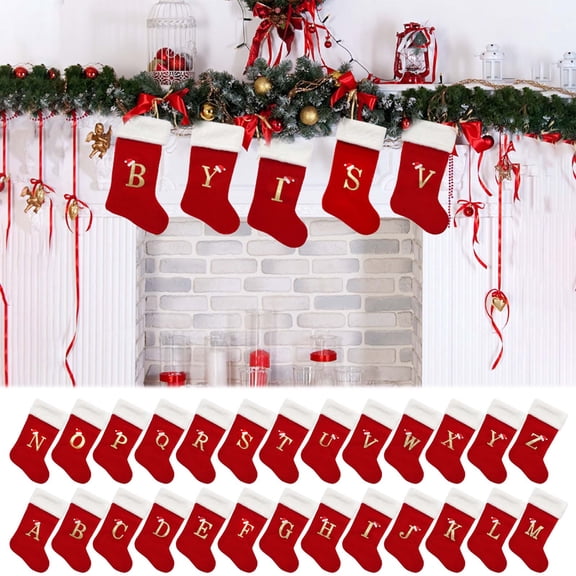 18.5 Inches Christmas Embroidered Letter Stocking Soft Velvet with White Plush Cuff Embroidered Personalize Double Christmas Sock for Family Holiday Decoration Hanging (Red)