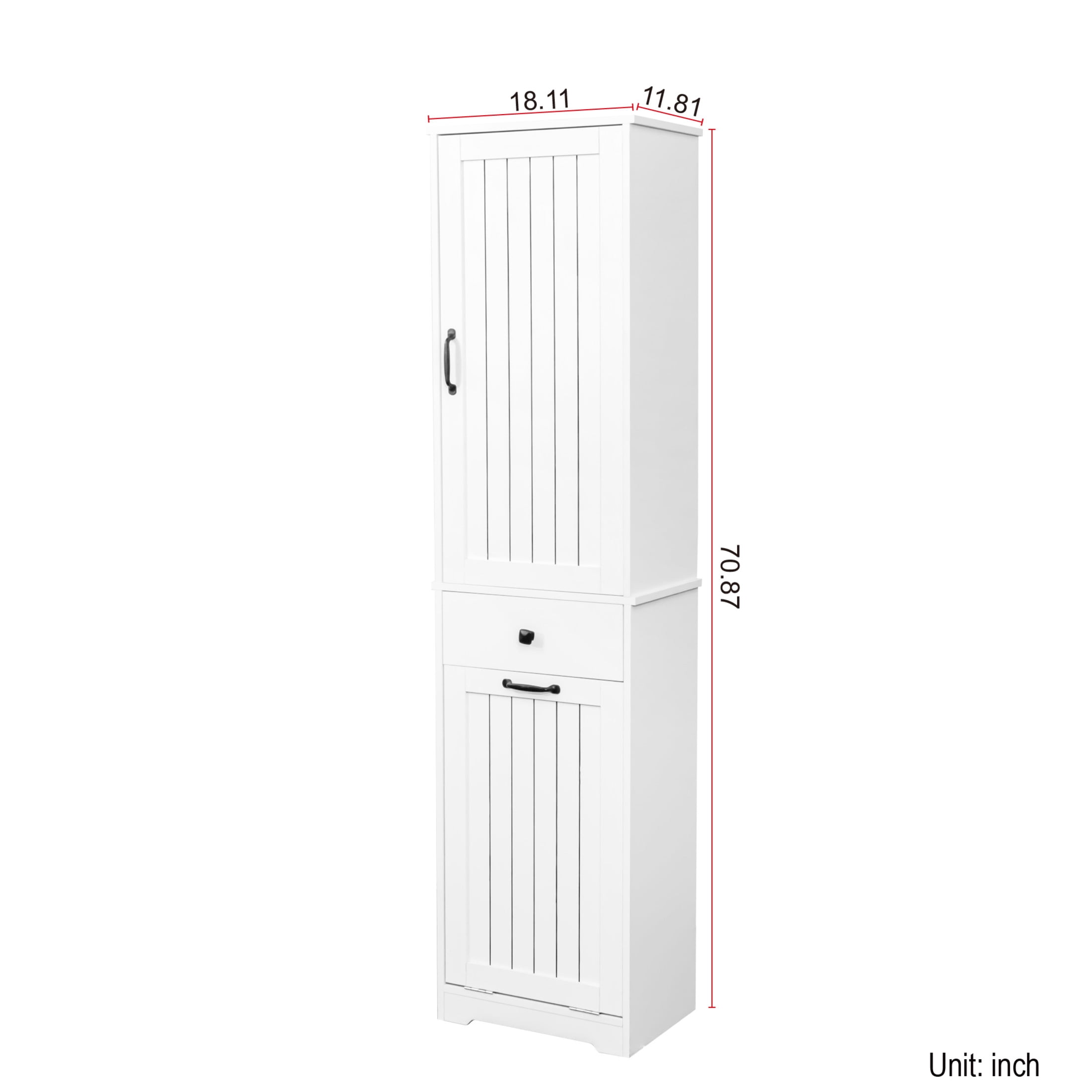 Noble House Eira 70.9" Laundry Cabinet, Drawer and Shelf, Pull-Out Hamper with Removable Bags, Slim Tower, White