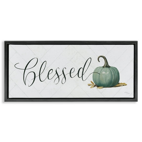 Stupell Industries Blessed with Pumpkin Typography Painting Black Floater Framed Canvas Art Prints Wall Art, 25 x 11