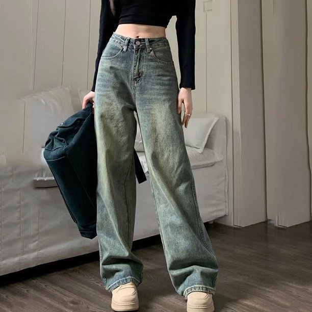 Rimocy - Vaqueros holgados de cintura alta vintage para mujer, primavera 2024, pantalones cargo Y2K de cintura alta, ropa de calle para mujer, pantalones vaqueros sueltos