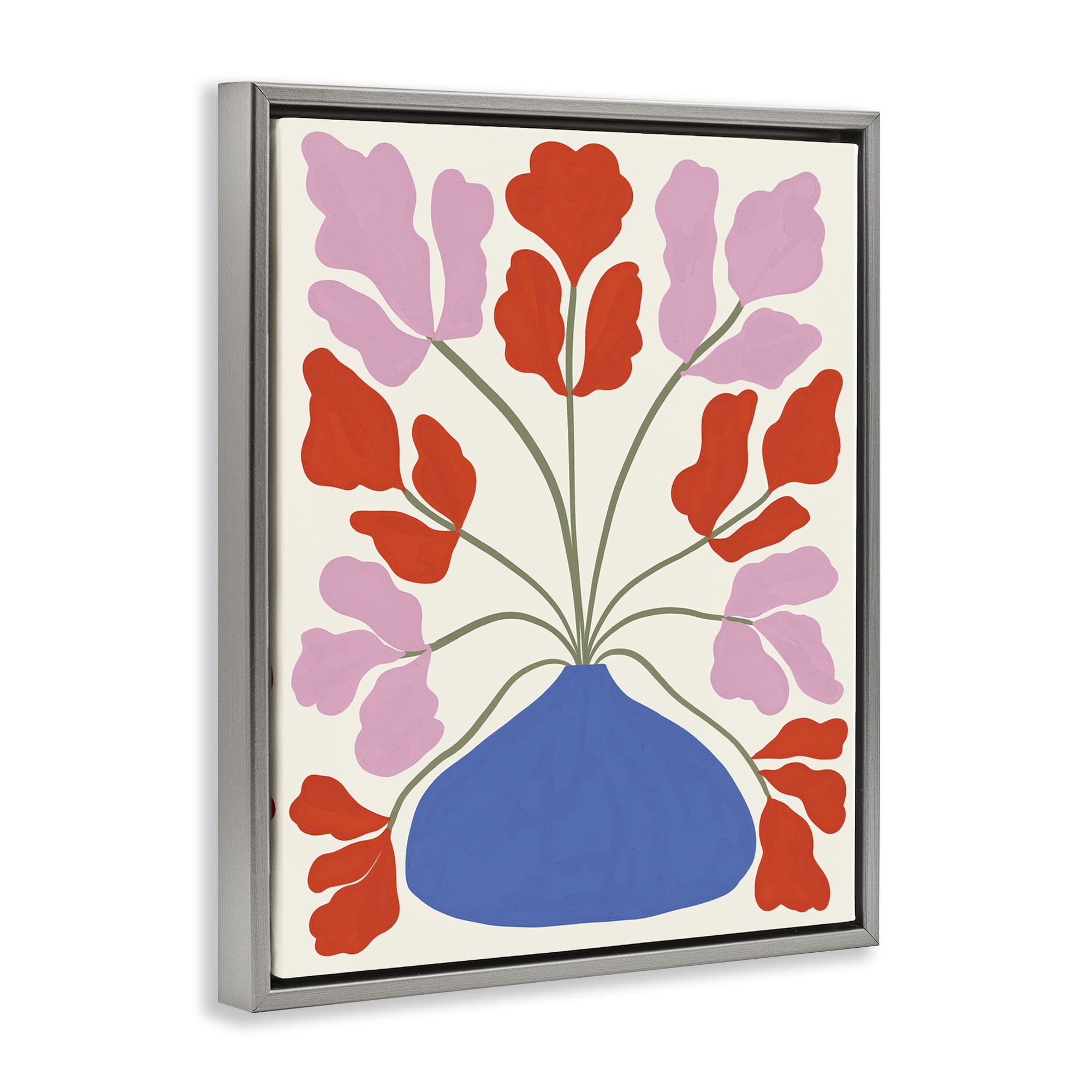 Stupell Industries Bold Symmetrical Flower Pot Plants & Flowers Painting Gray Floater Framed Canvas Art Print Wall Art, 17 x 21