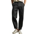 thumbnail image 2 of Men's Cotton Linen Elastic Waist Solid Color Casual Pants, Breathable Comfortable Trousers for Daily Relaxation and Wear,Black,M, 2 of 6