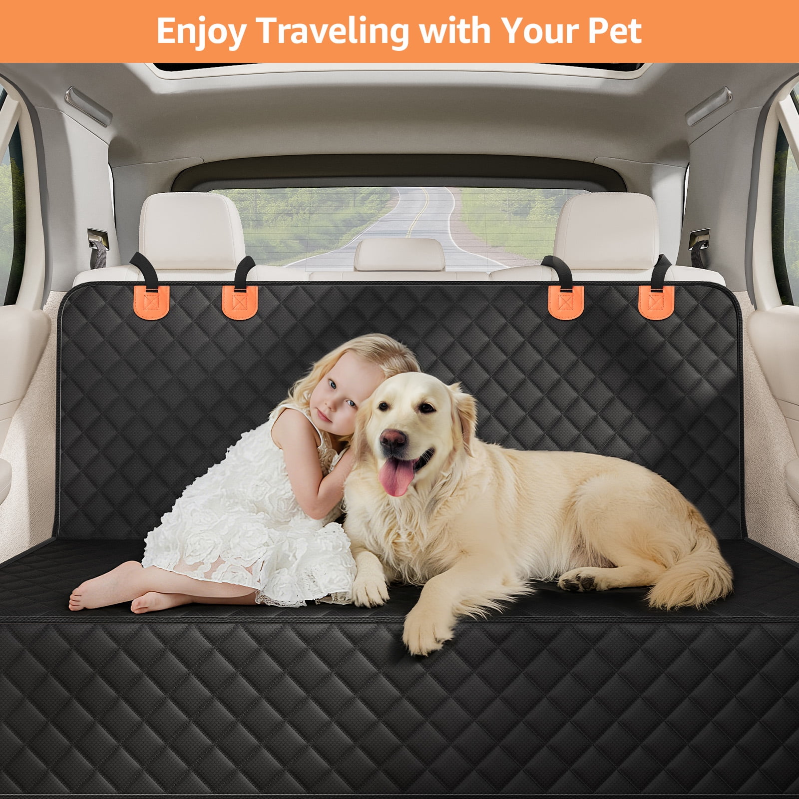 SMATTO Dog Car Seat Cover for Back Seat Bench, Waterproof, Scratchproof, Nonslip, Universal Fit Cars Trucks SUVs, Washable Durable Pet Car Seat Protector with 4 Seat Belt Openings - Black
